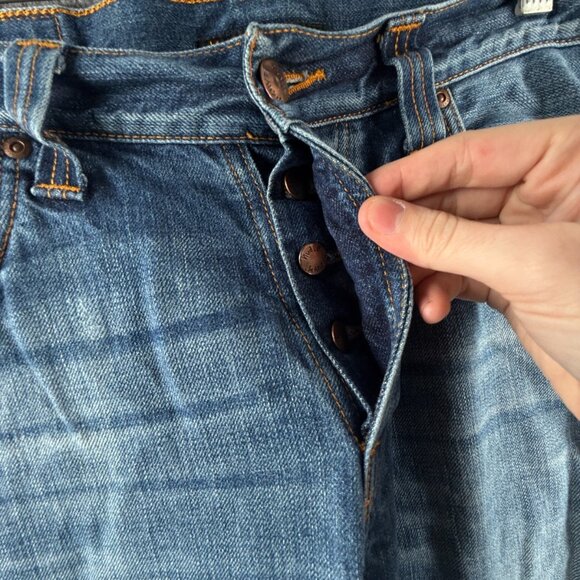 Nudie Jeans Men Denim Jeans Steady Eddie Orange Crinkle Blue Cotton ACTL 33X28 - Picture 11 of 16